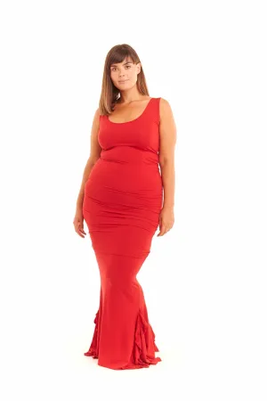 BAMBOO LONG VEST DRESS RED
