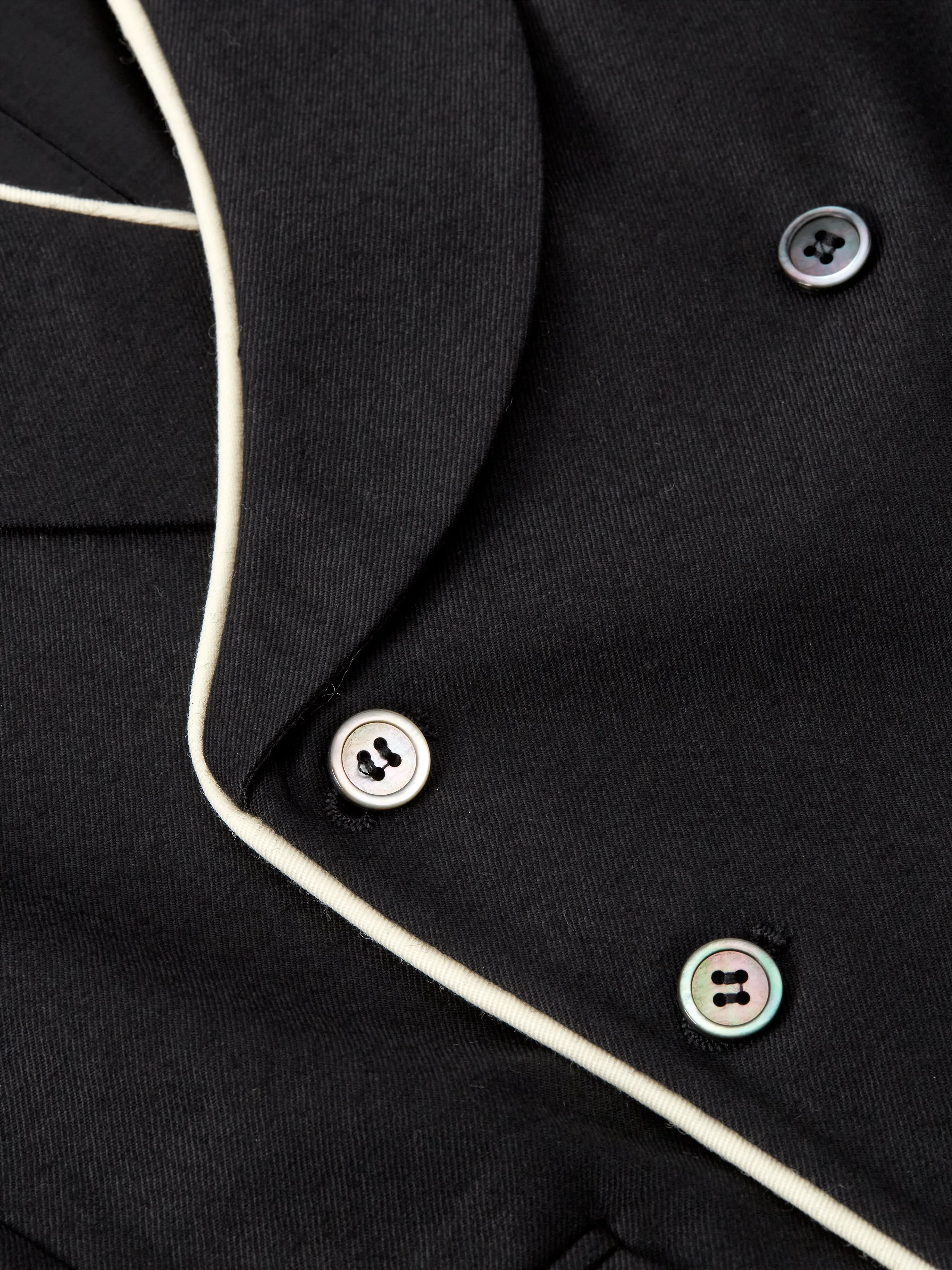 Black Gabardine Wool Double Breasted 8 Button Shawl Lapel Piped Waistcoat