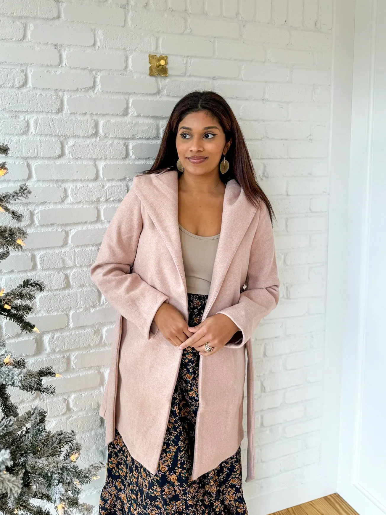 Blush Hooded Lapel Coat