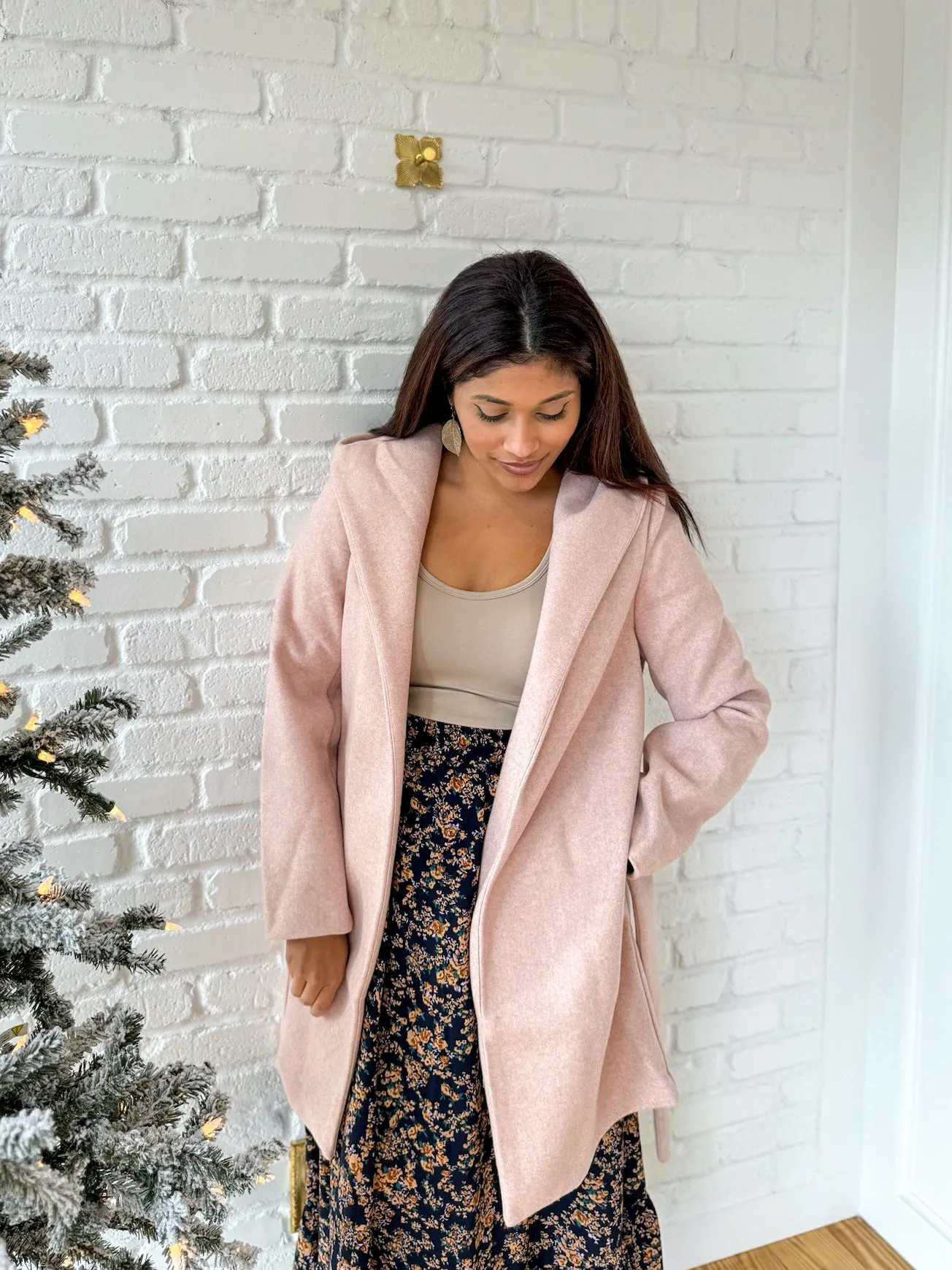 Blush Hooded Lapel Coat