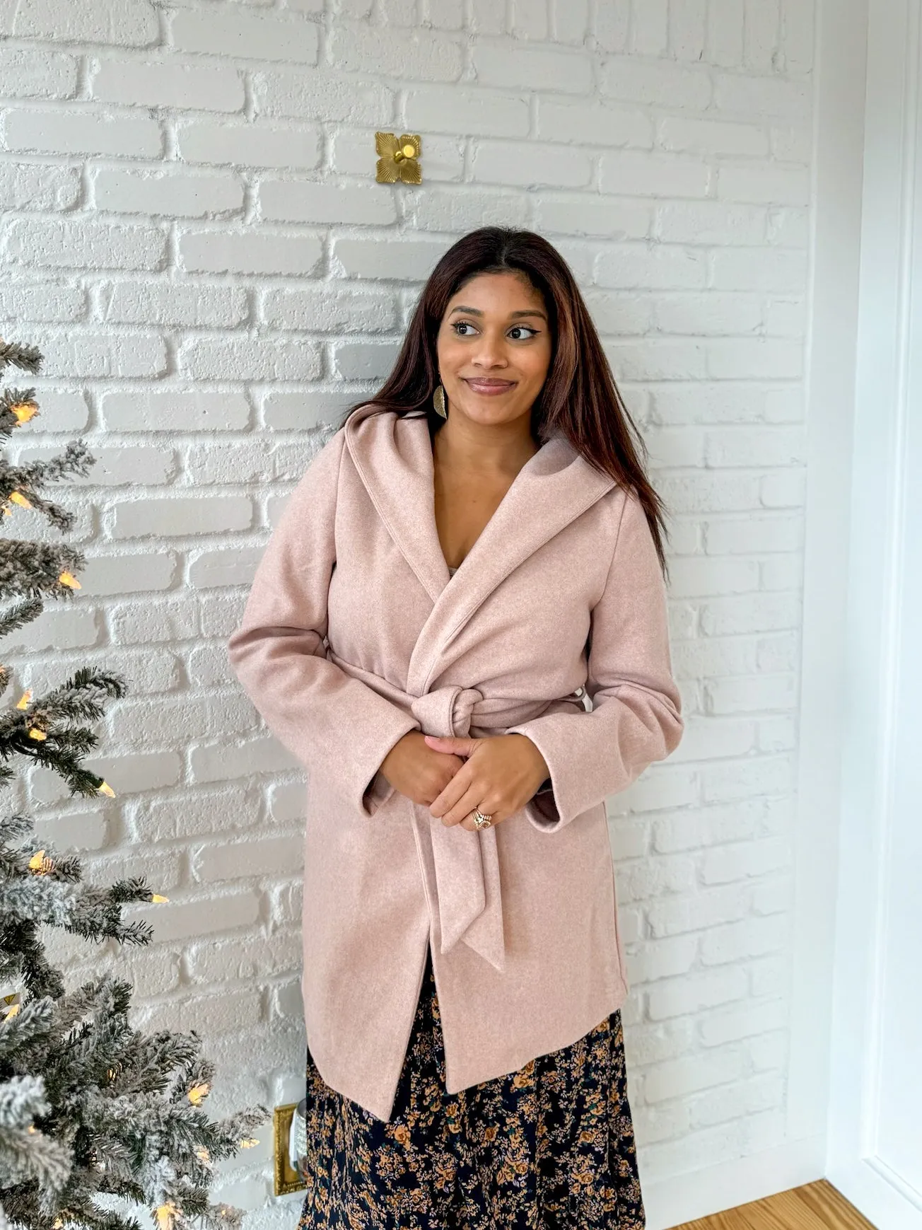 Blush Hooded Lapel Coat