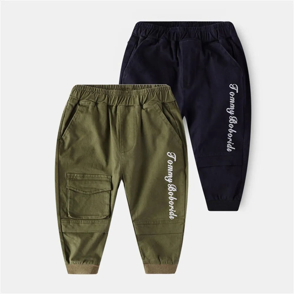 Boys Solid Letter Casual Pants Wholesale