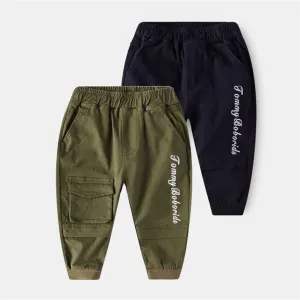 Boys Solid Letter Casual Pants Wholesale