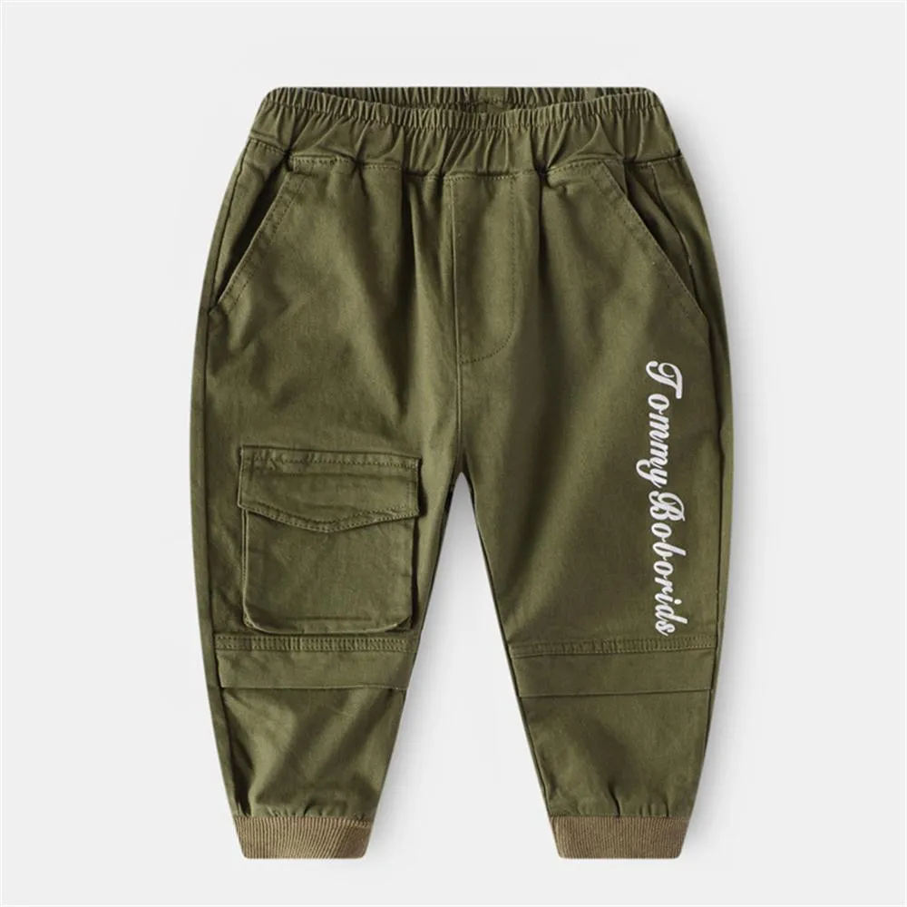 Boys Solid Letter Casual Pants Wholesale