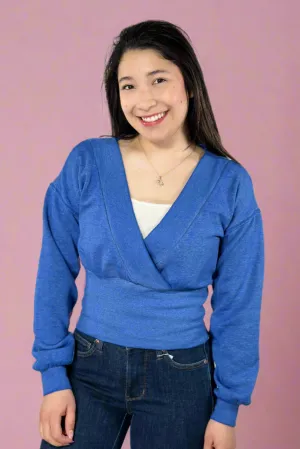 Burned Out Deep V-Neck Sweater - Blue