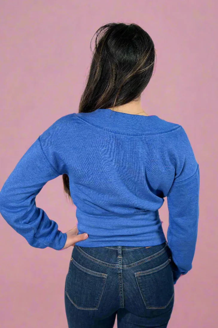 Burned Out Deep V-Neck Sweater - Blue