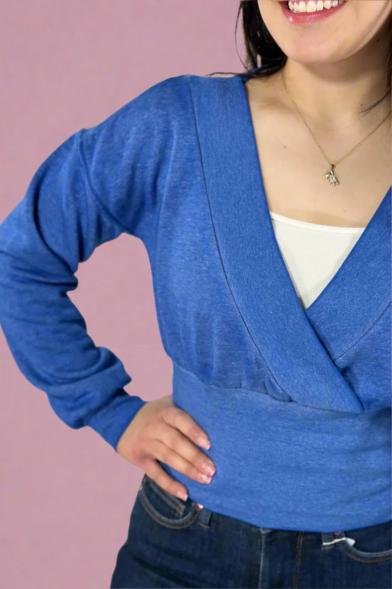 Burned Out Deep V-Neck Sweater - Blue