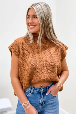 Calm & Cozy Sleeveless Mock Neck Sweater - Caramel