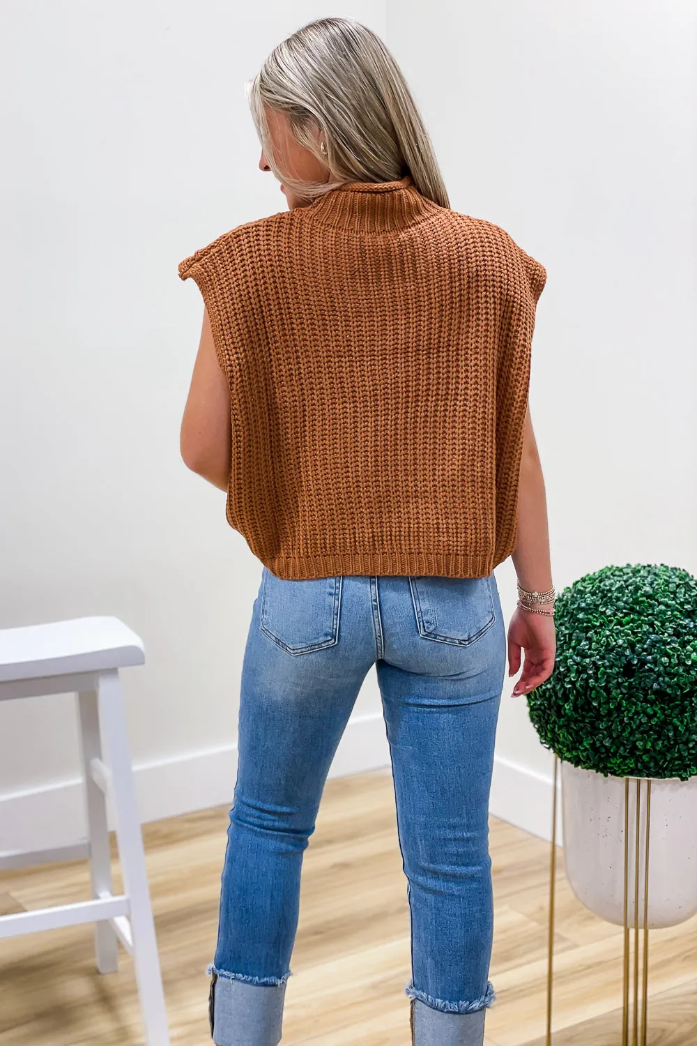 Calm & Cozy Sleeveless Mock Neck Sweater - Caramel