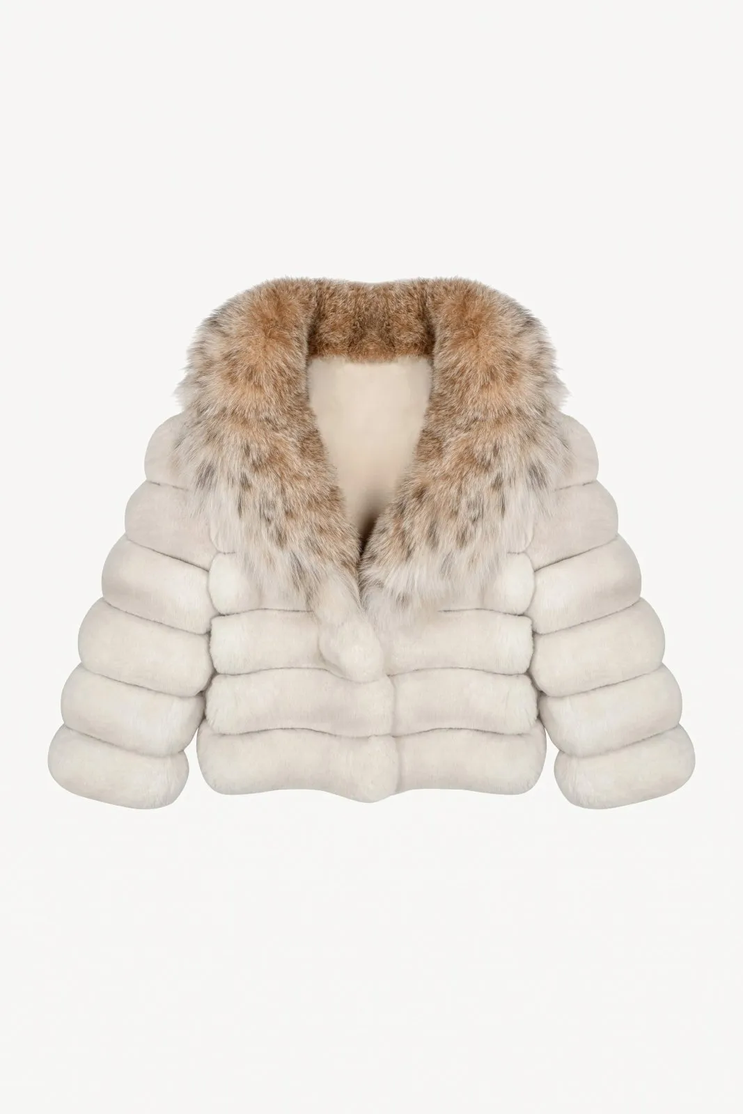 Cream Chinchilla Fur Jacket with Lynx Collar