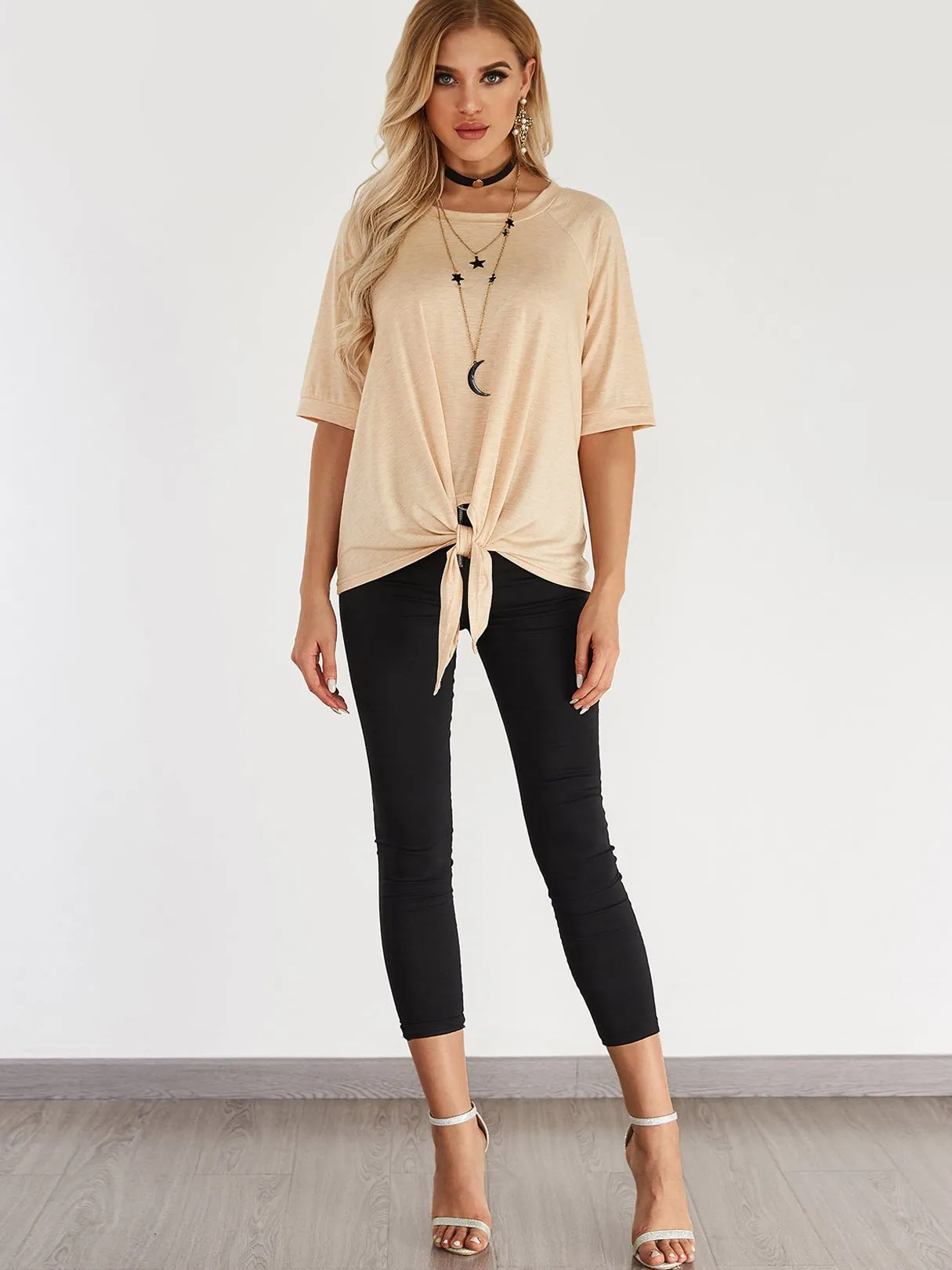 Custom Round Neck Plain Half Sleeve Apricot T-Shirts