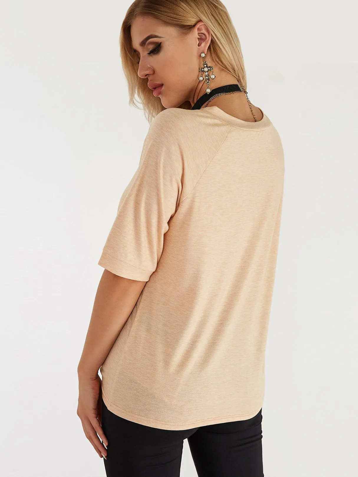 Custom Round Neck Plain Half Sleeve Apricot T-Shirts