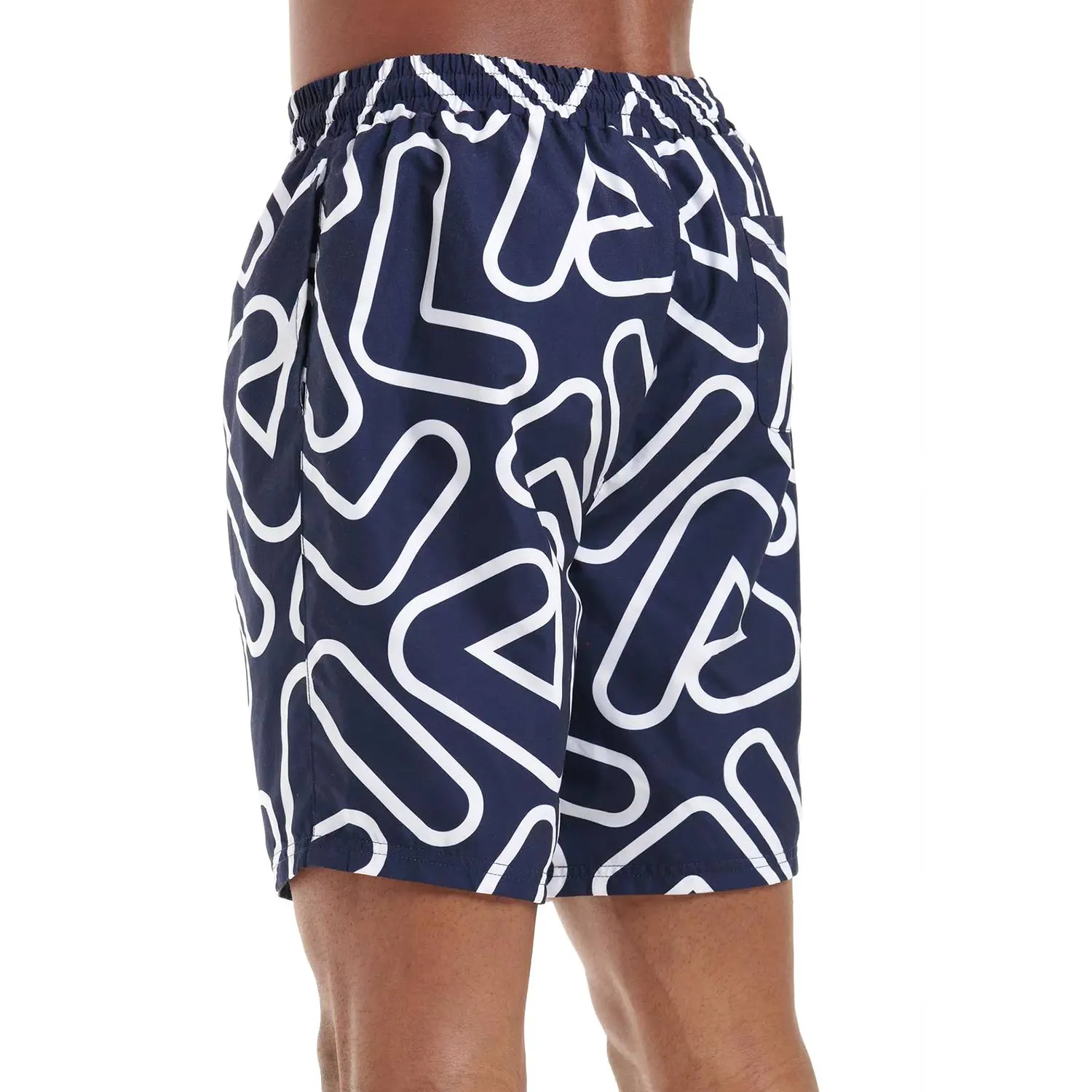 Fila Yash Outline All Over Print Men's Swim Short Peacoat-White