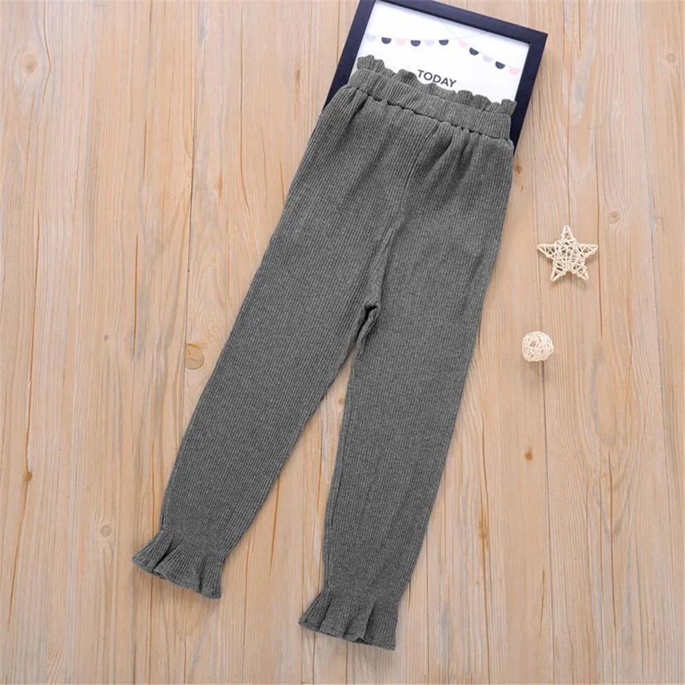 Girls Solid Color Fashion Elastic Waist Pants Cheap Childrens Clothes Wholesale