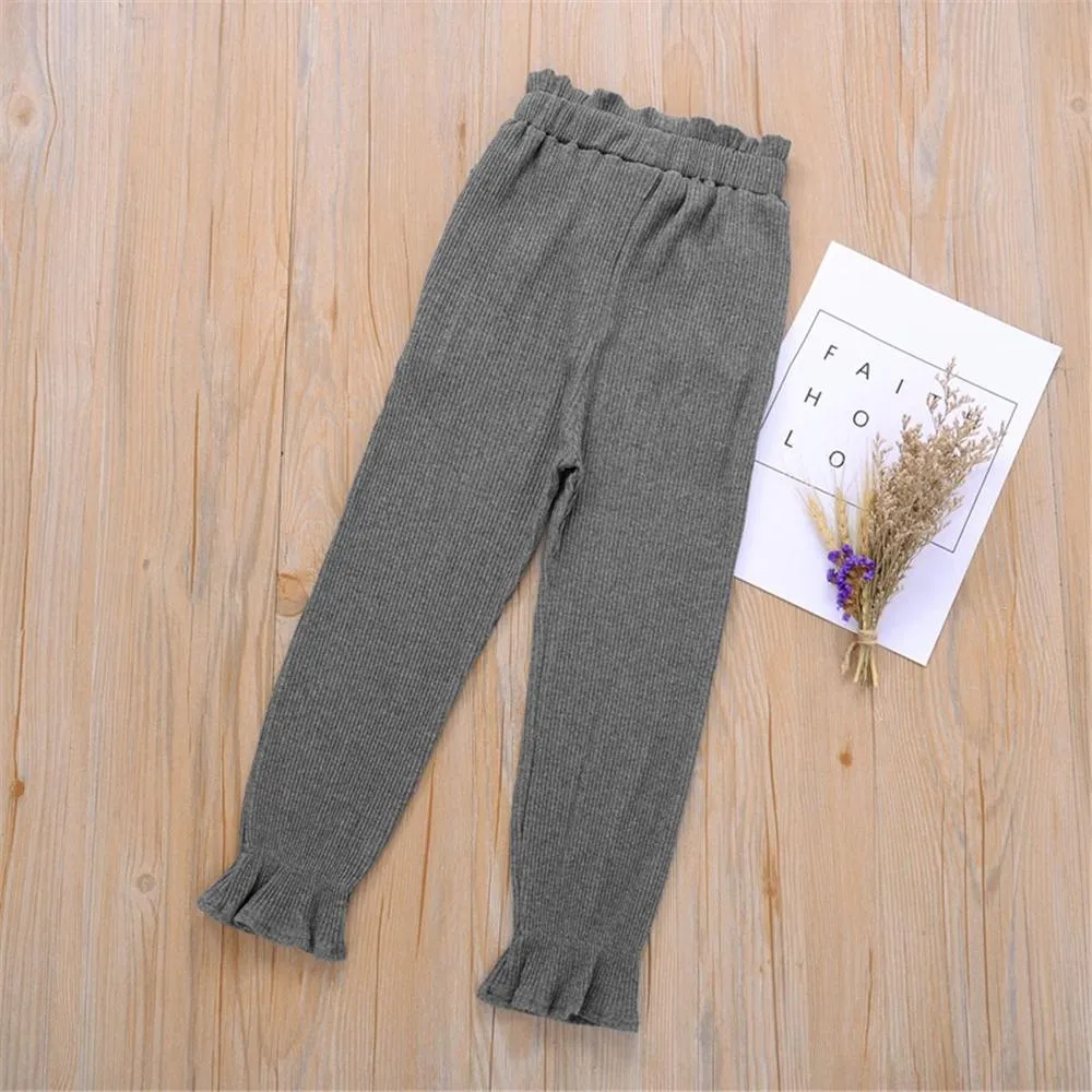 Girls Solid Color Fashion Elastic Waist Pants Cheap Childrens Clothes Wholesale