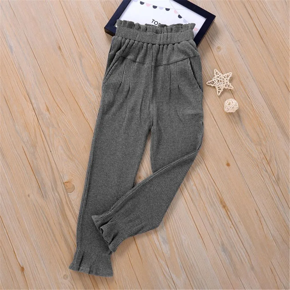 Girls Solid Color Fashion Elastic Waist Pants Cheap Childrens Clothes Wholesale