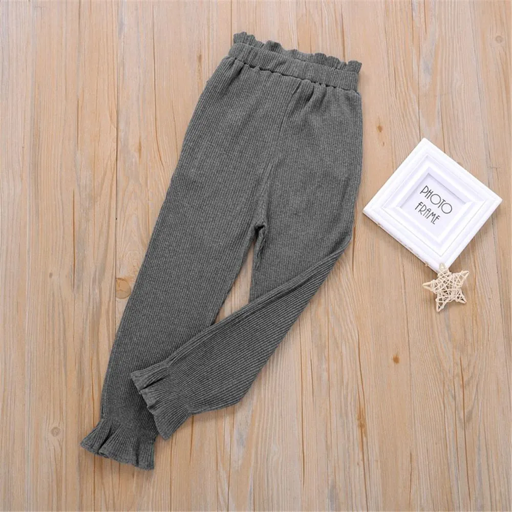 Girls Solid Color Fashion Elastic Waist Pants Cheap Childrens Clothes Wholesale