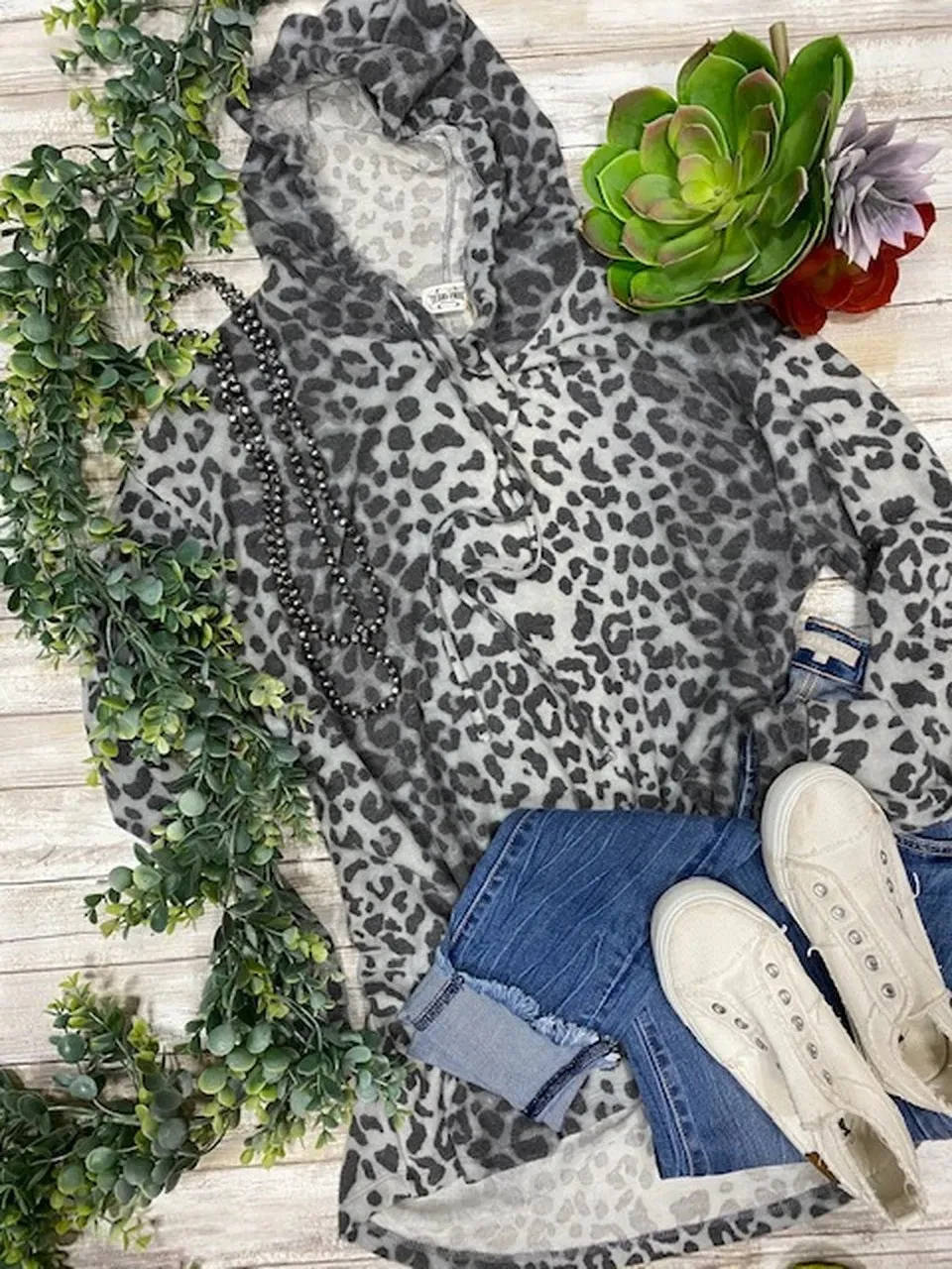 Grey Fleece Leopard Hoodie