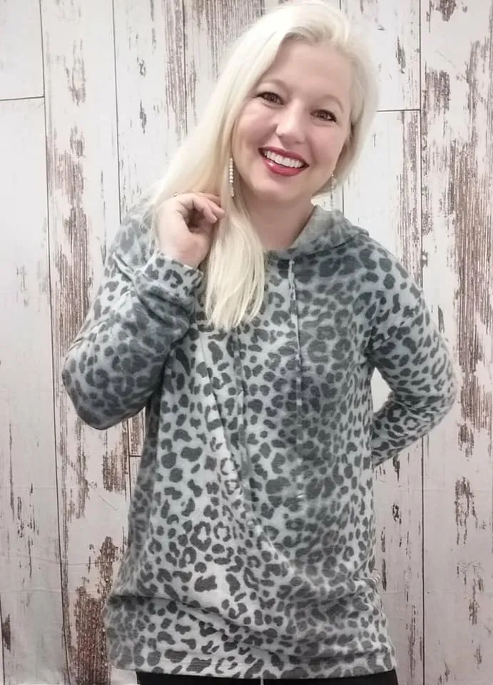 Grey Fleece Leopard Hoodie