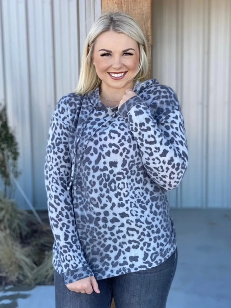 Grey Fleece Leopard Hoodie