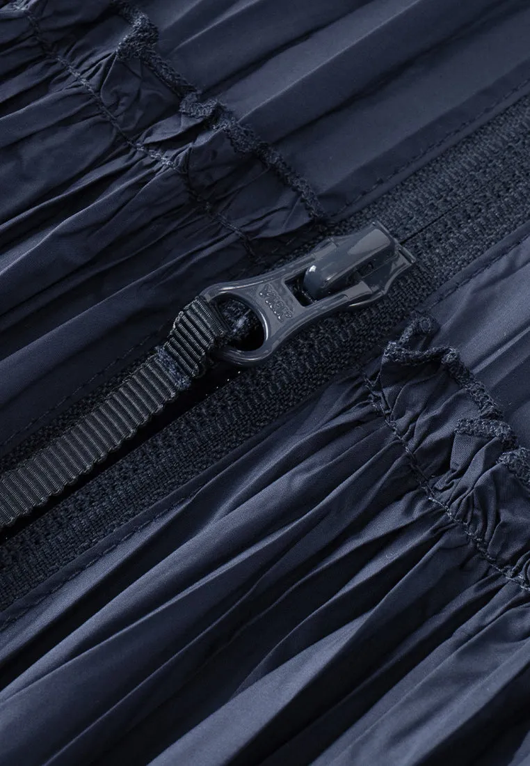 Hooded Cape-detail Elasticated-waistband Pleated-detail Parka