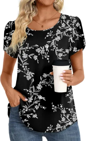 HOTGIFT Women Tops 2025 Summer Short Sleeve Chiffon T Shirts Blouse M-3XL