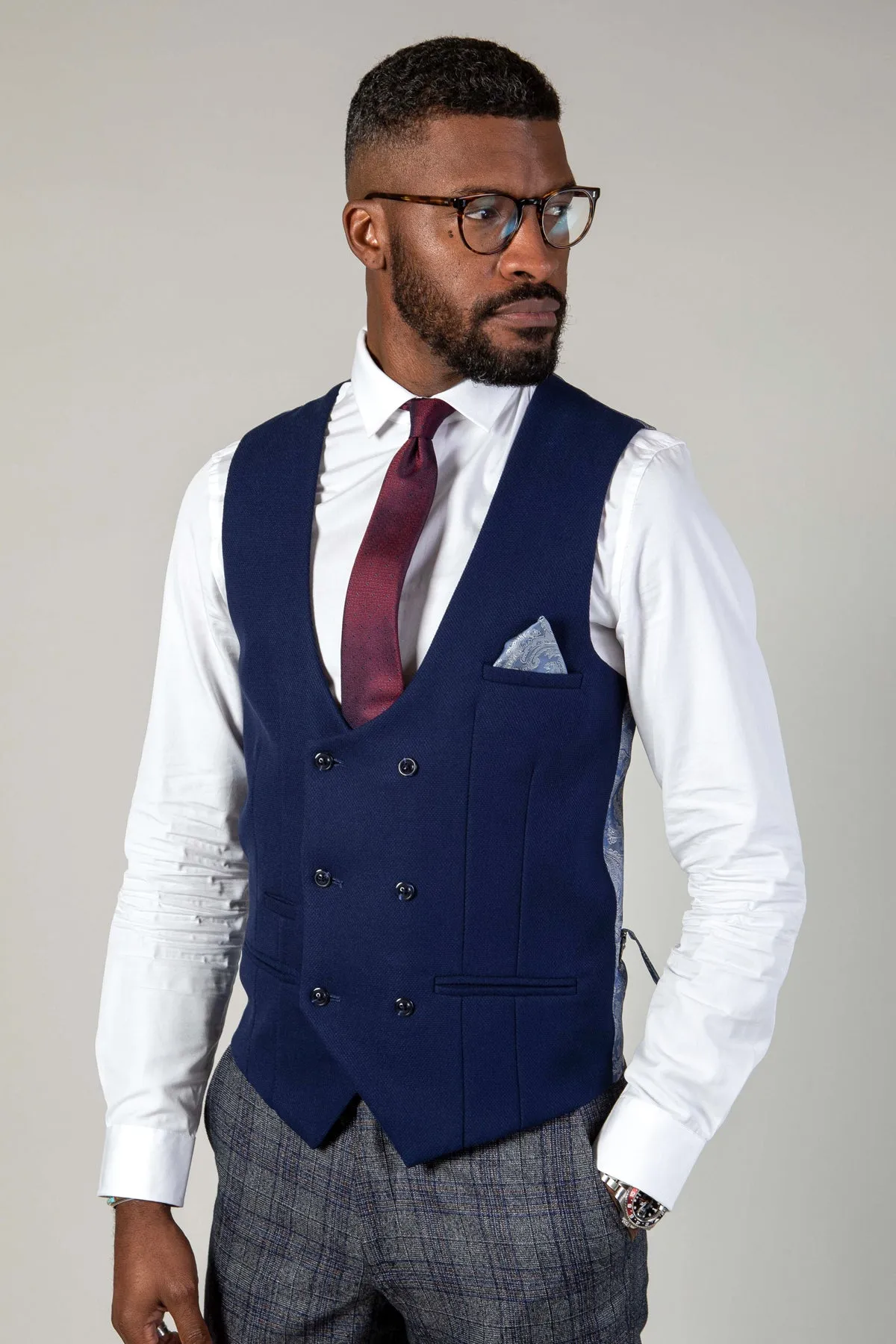KELVIN - Royal Blue Double Breasted Waistcoat