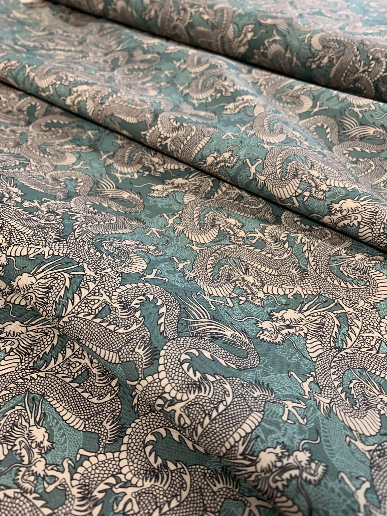 Kimonos & Koi - Japanese Dragons Teal - Paintbrush Studio Cotton Fabric