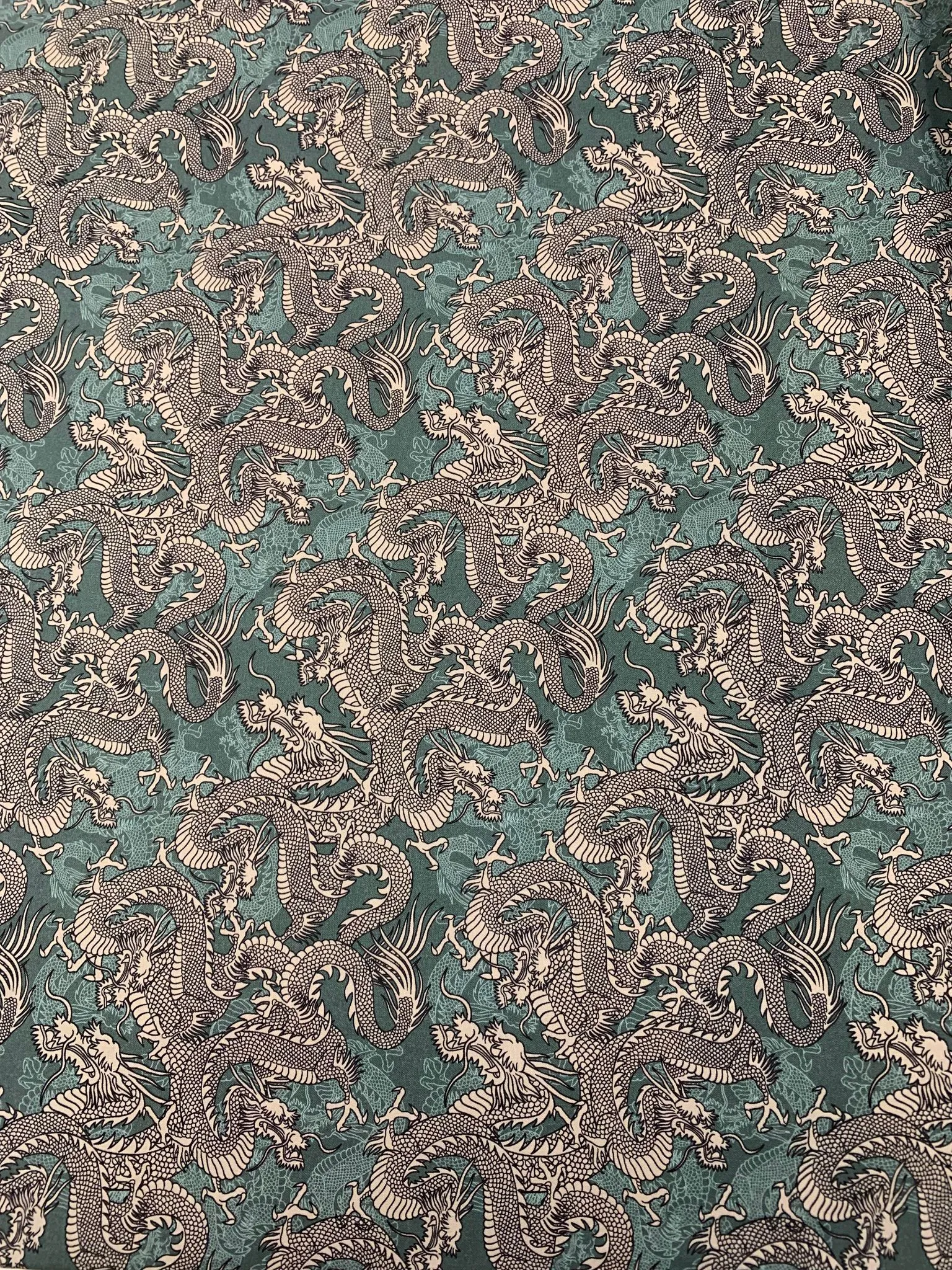 Kimonos & Koi - Japanese Dragons Teal - Paintbrush Studio Cotton Fabric