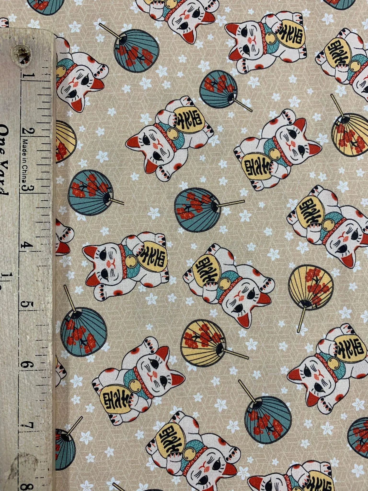 Kimonos & Koi - Lucky Cat Beige - Paintbrush Studio Cotton Fabric