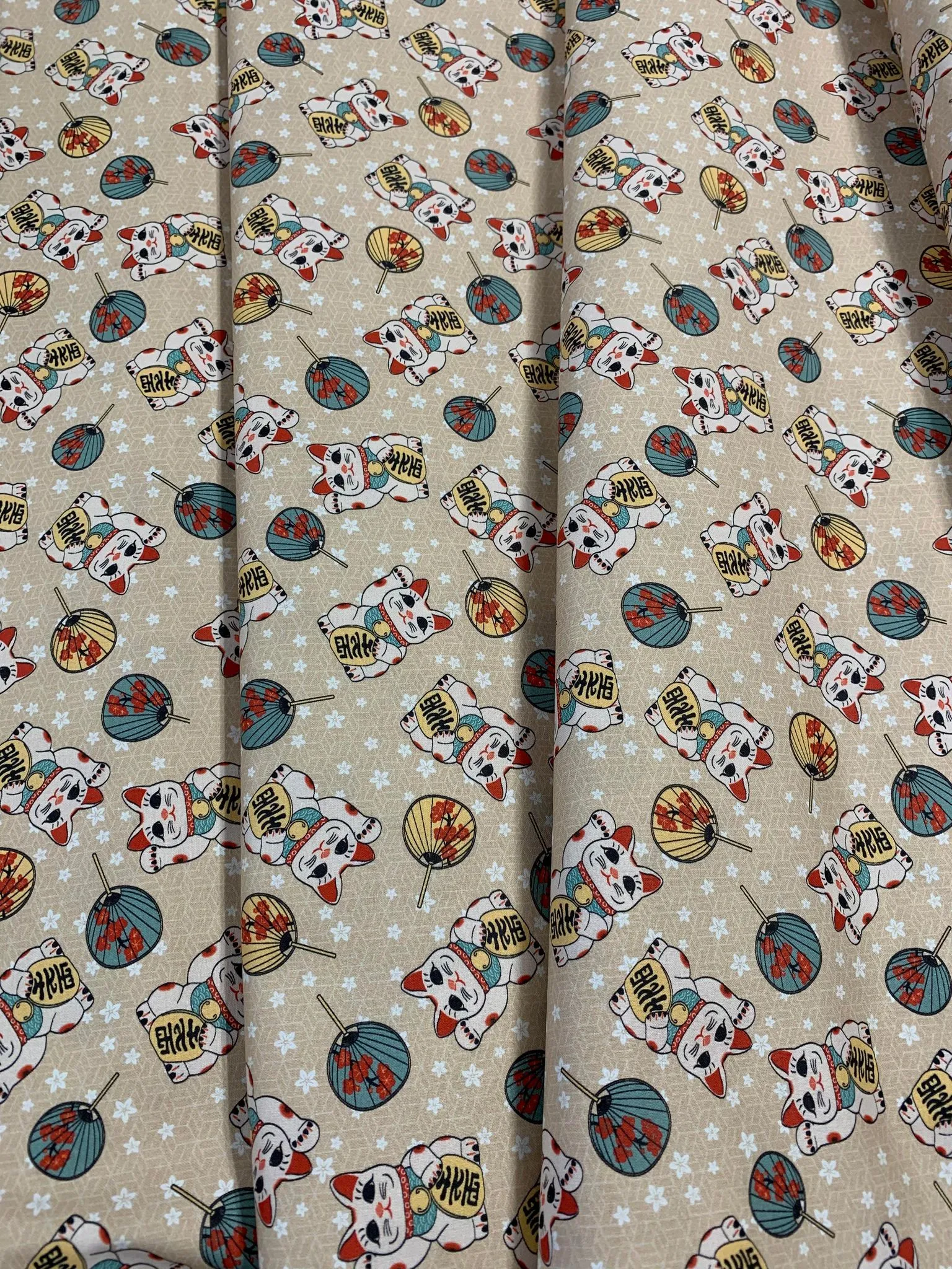 Kimonos & Koi - Lucky Cat Beige - Paintbrush Studio Cotton Fabric