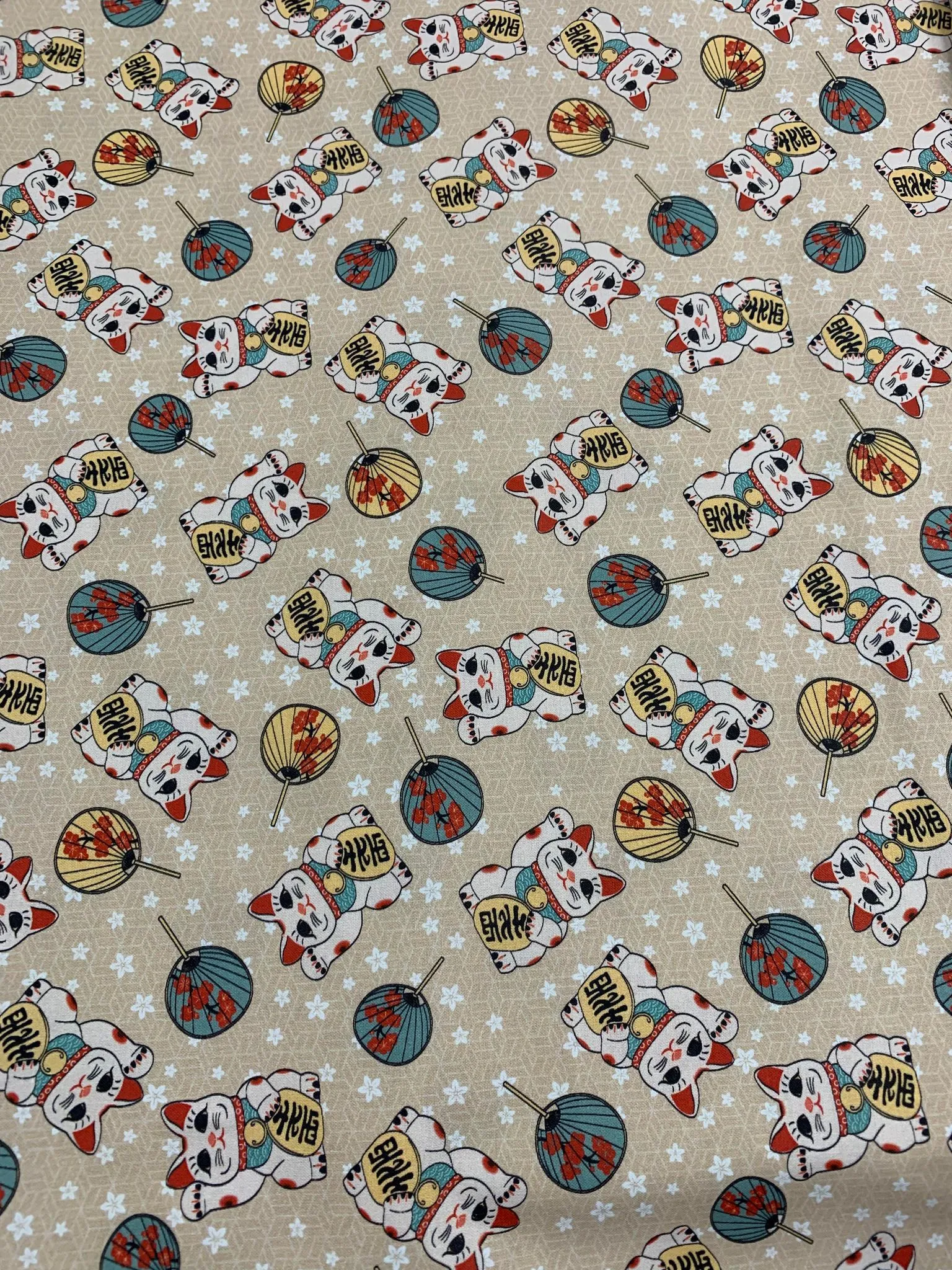 Kimonos & Koi - Lucky Cat Beige - Paintbrush Studio Cotton Fabric