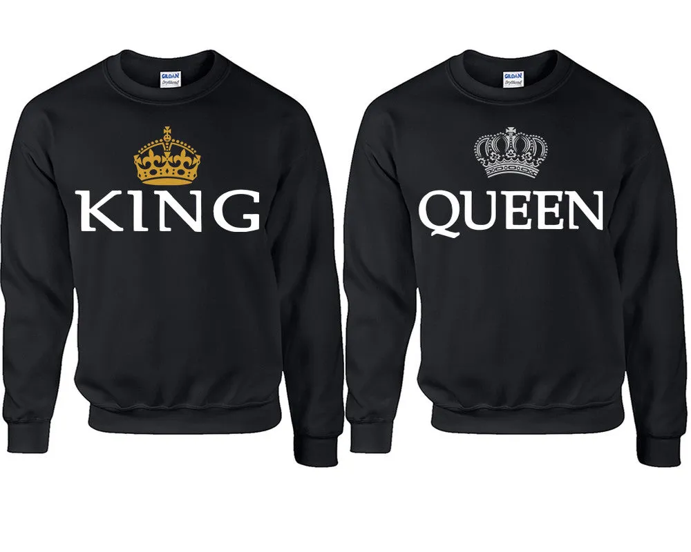 King & Queen Couple Matching Crewneck Sweaters – Unisex Pullover Sweaters Sold Separately for Him and Her