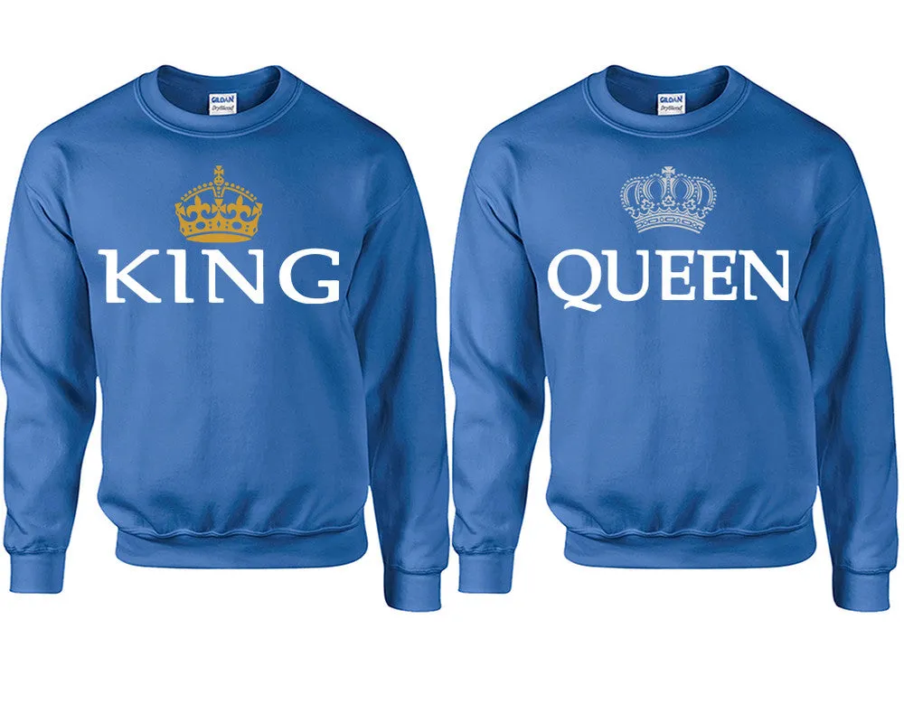 King & Queen Couple Matching Crewneck Sweaters – Unisex Pullover Sweaters Sold Separately for Him and Her