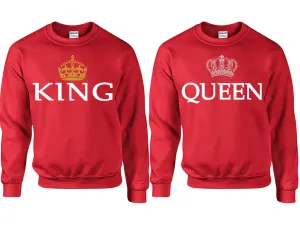 King & Queen Couple Matching Crewneck Sweaters – Unisex Pullover Sweaters Sold Separately for Him and Her