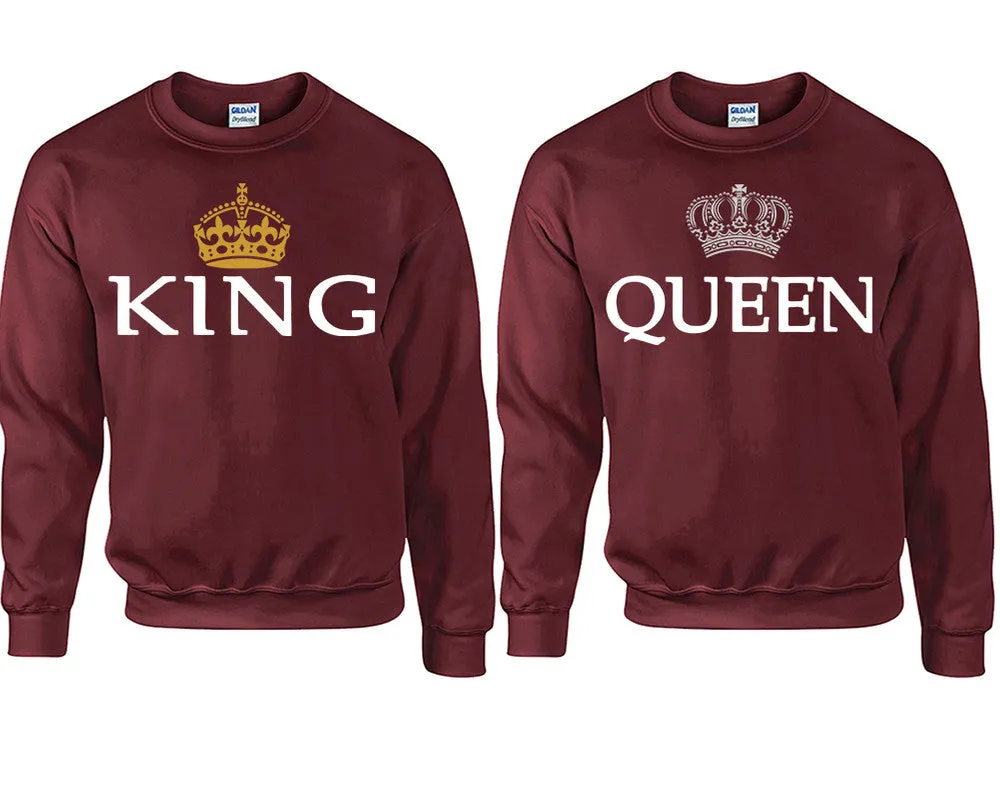 King & Queen Couple Matching Crewneck Sweaters – Unisex Pullover Sweaters Sold Separately for Him and Her