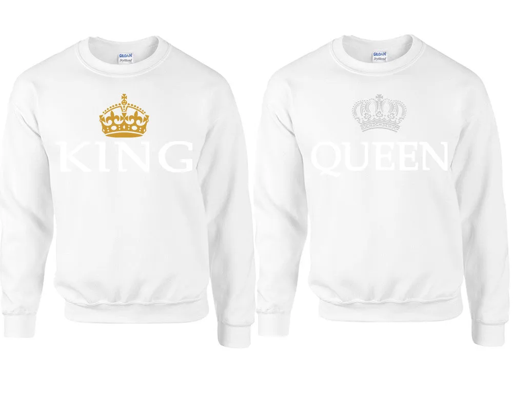 King & Queen Couple Matching Crewneck Sweaters – Unisex Pullover Sweaters Sold Separately for Him and Her