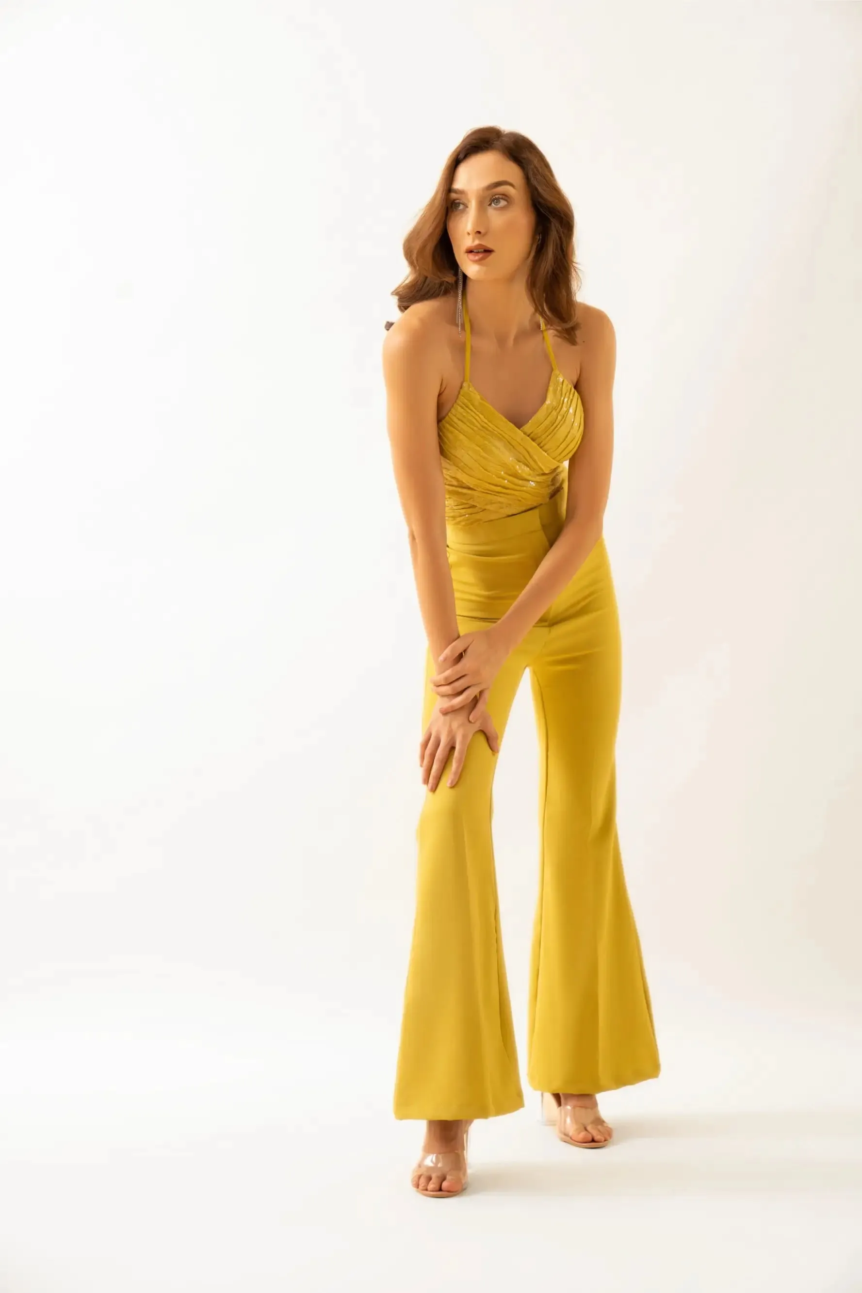 Lime Green Sequins Detailed Waistcoat