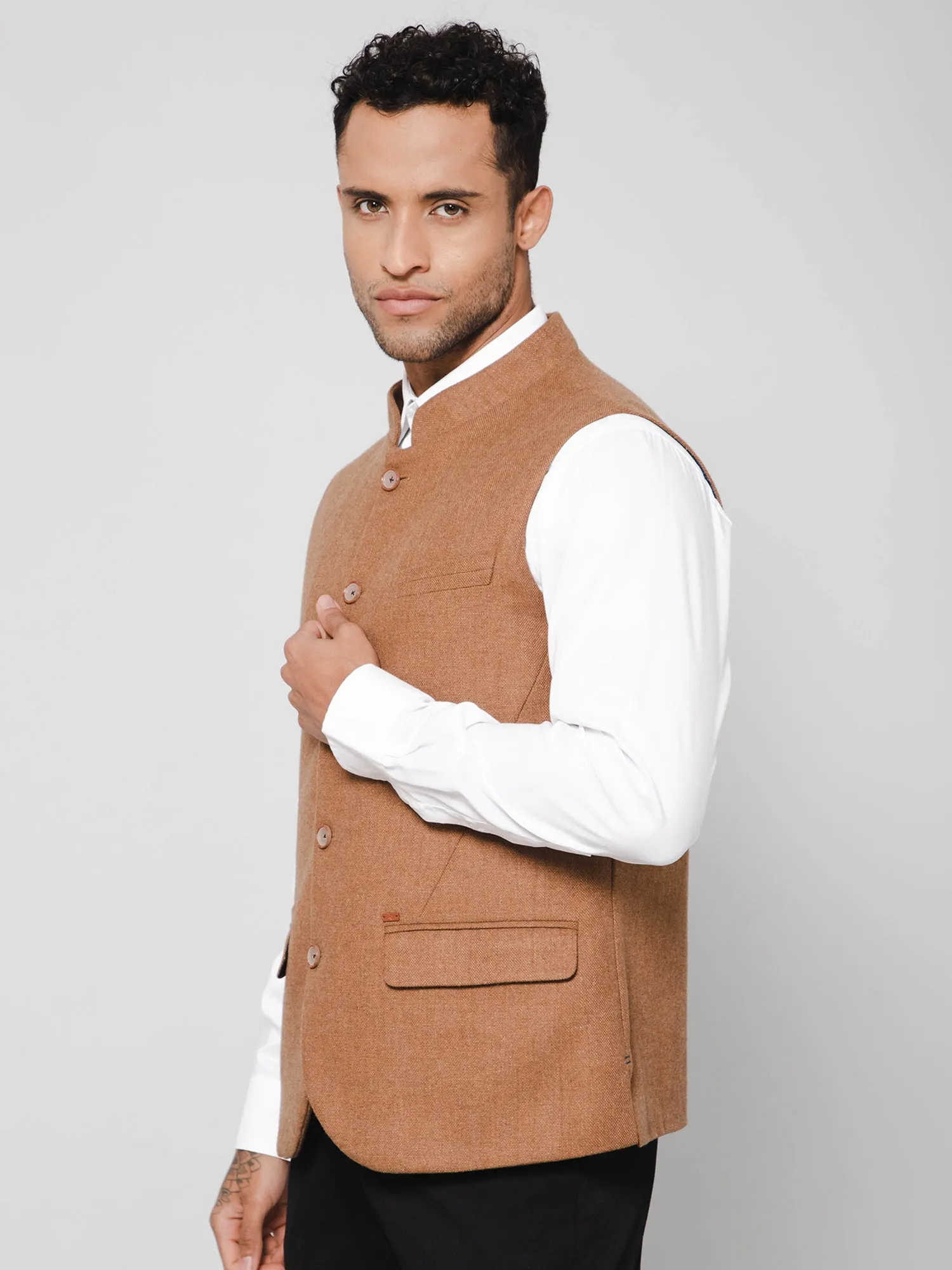 Men Camel Brown Waist Coat