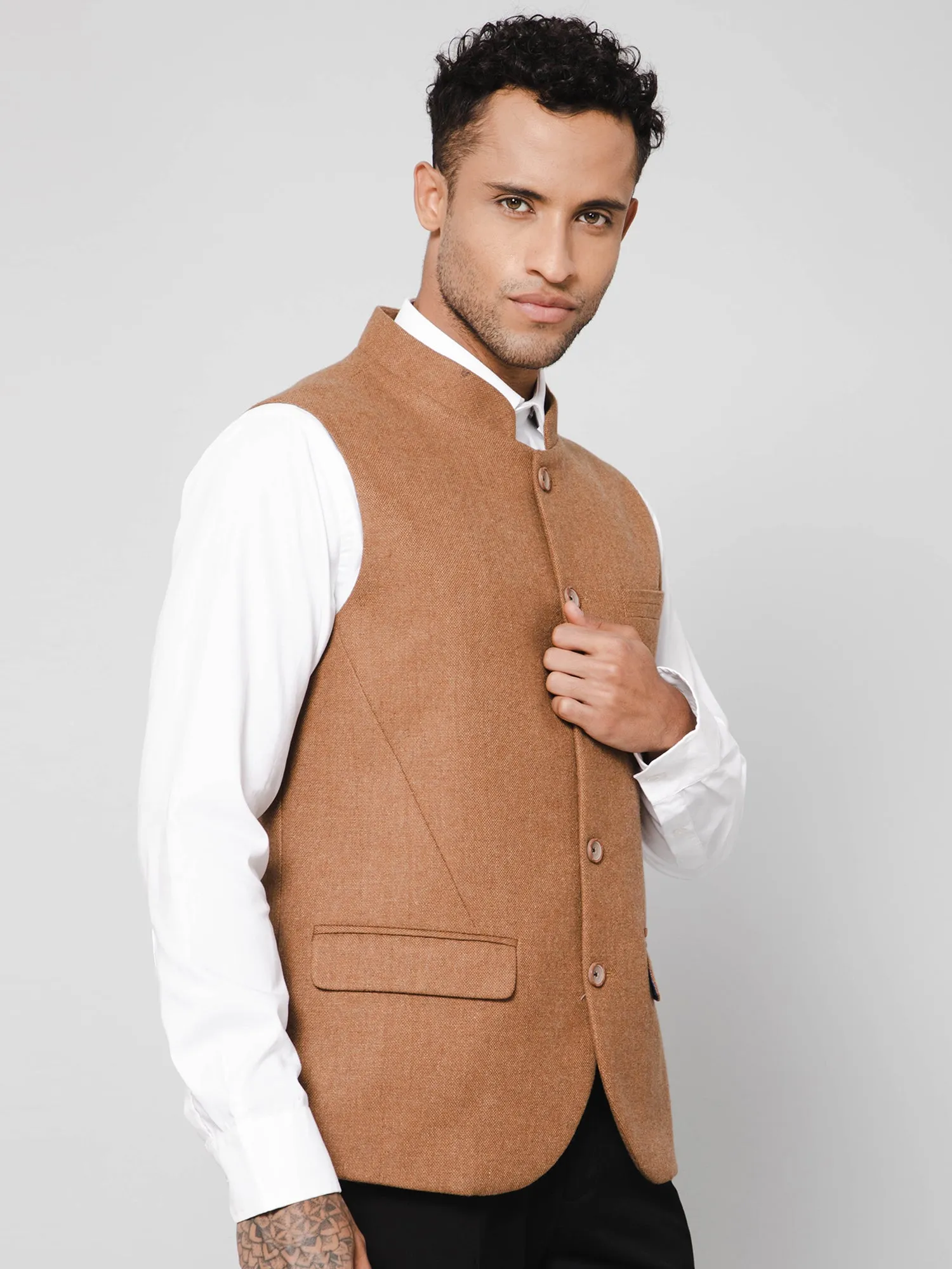 Men Camel Brown Waist Coat