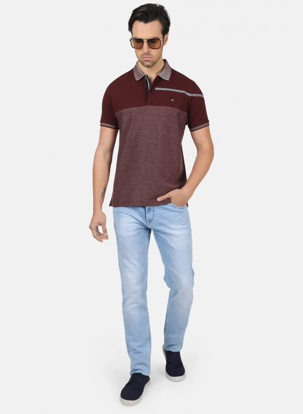 Men Maroon Plain T-Shirts