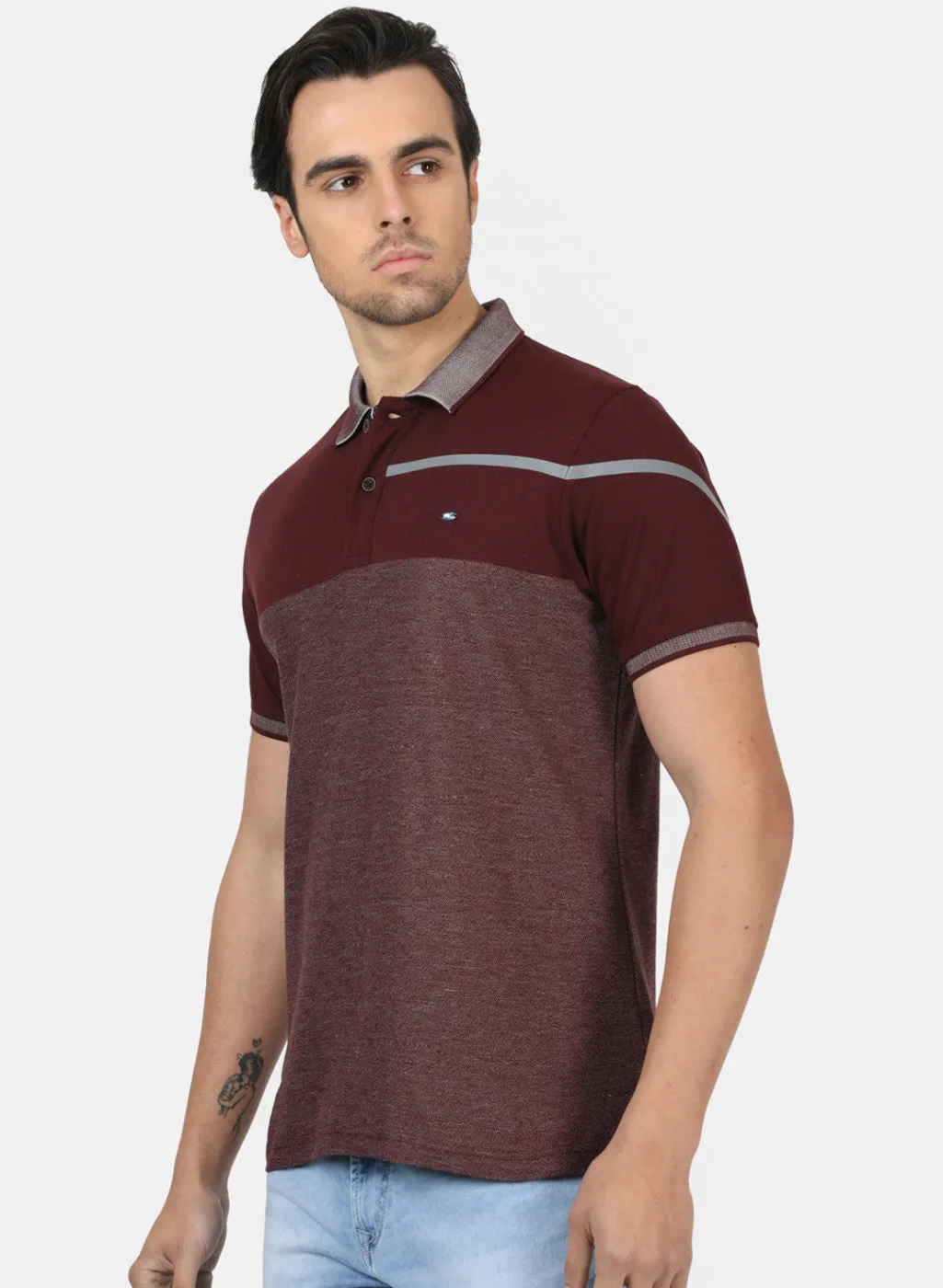 Men Maroon Plain T-Shirts