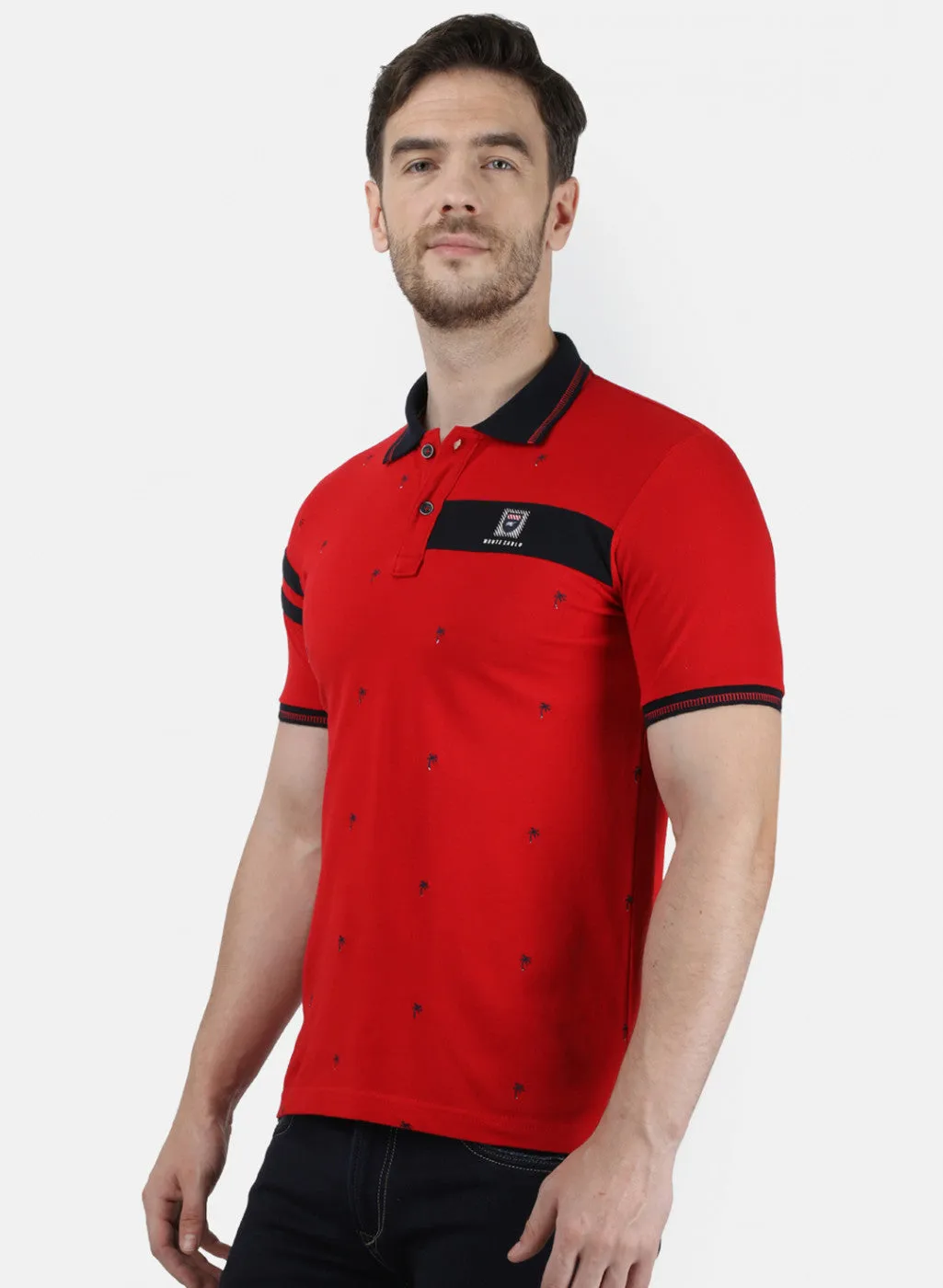 Mens Red Plain Collar T-Shirts