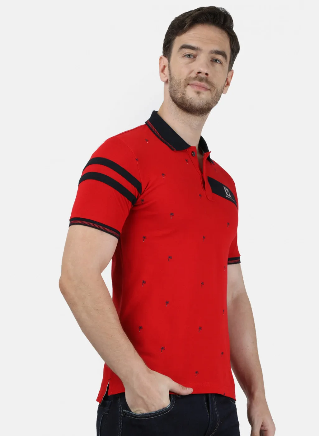 Mens Red Plain Collar T-Shirts