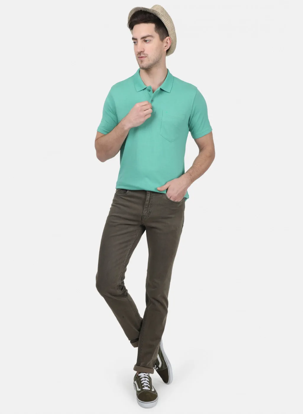 Mens Sea Green Plain T-Shirts