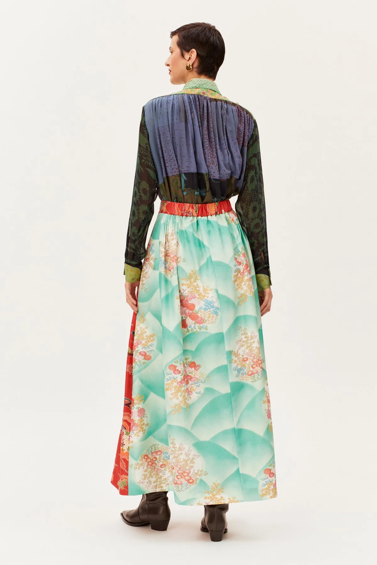 One-of-a-kind Vintage Kimono Long Skirt With Tucks