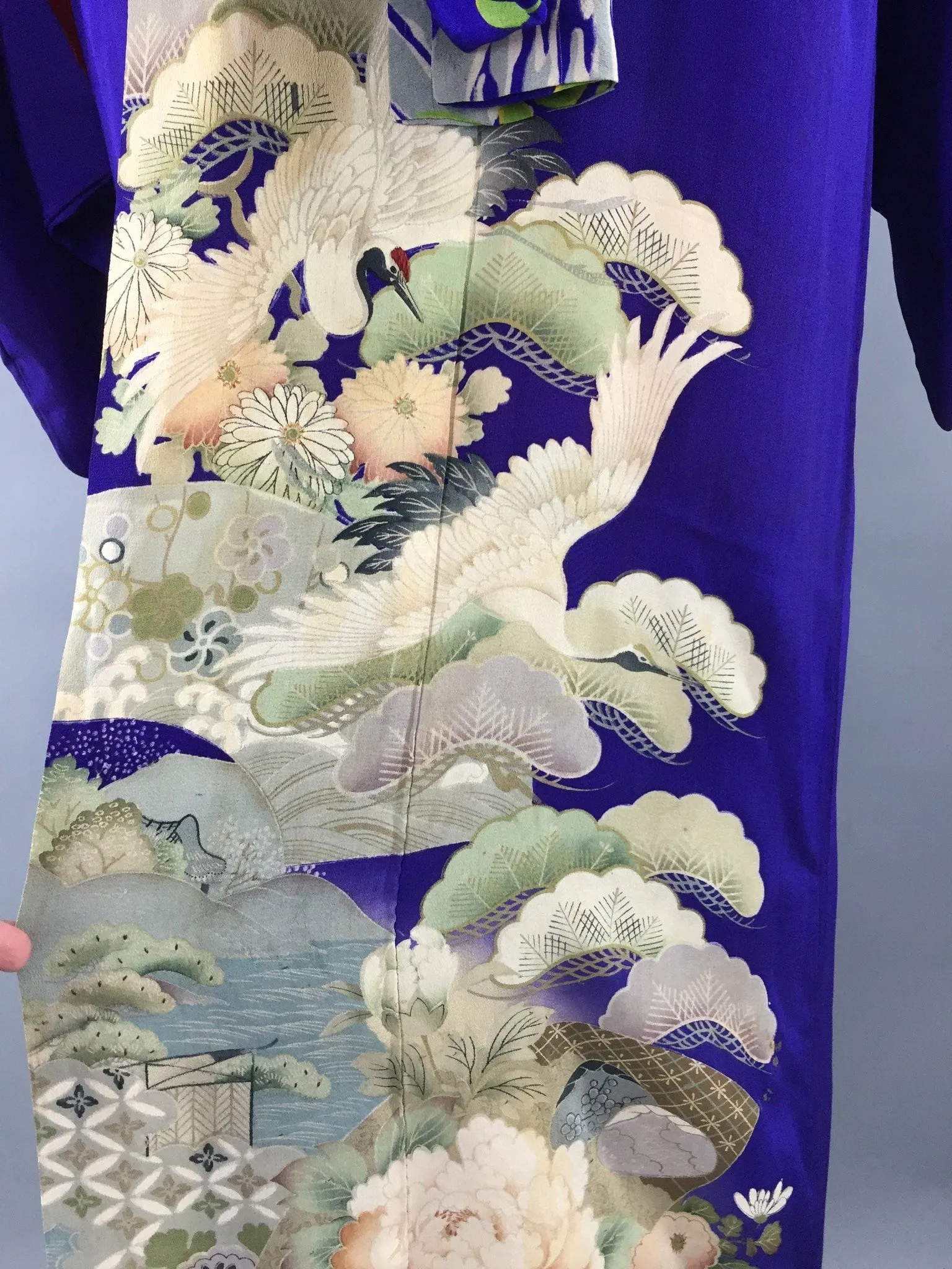 Vintage 1910-1920 Silk Kimono Robe / Purple Peonies Irotomesode