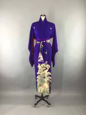 Vintage 1910-1920 Silk Kimono Robe / Purple Peonies Irotomesode
