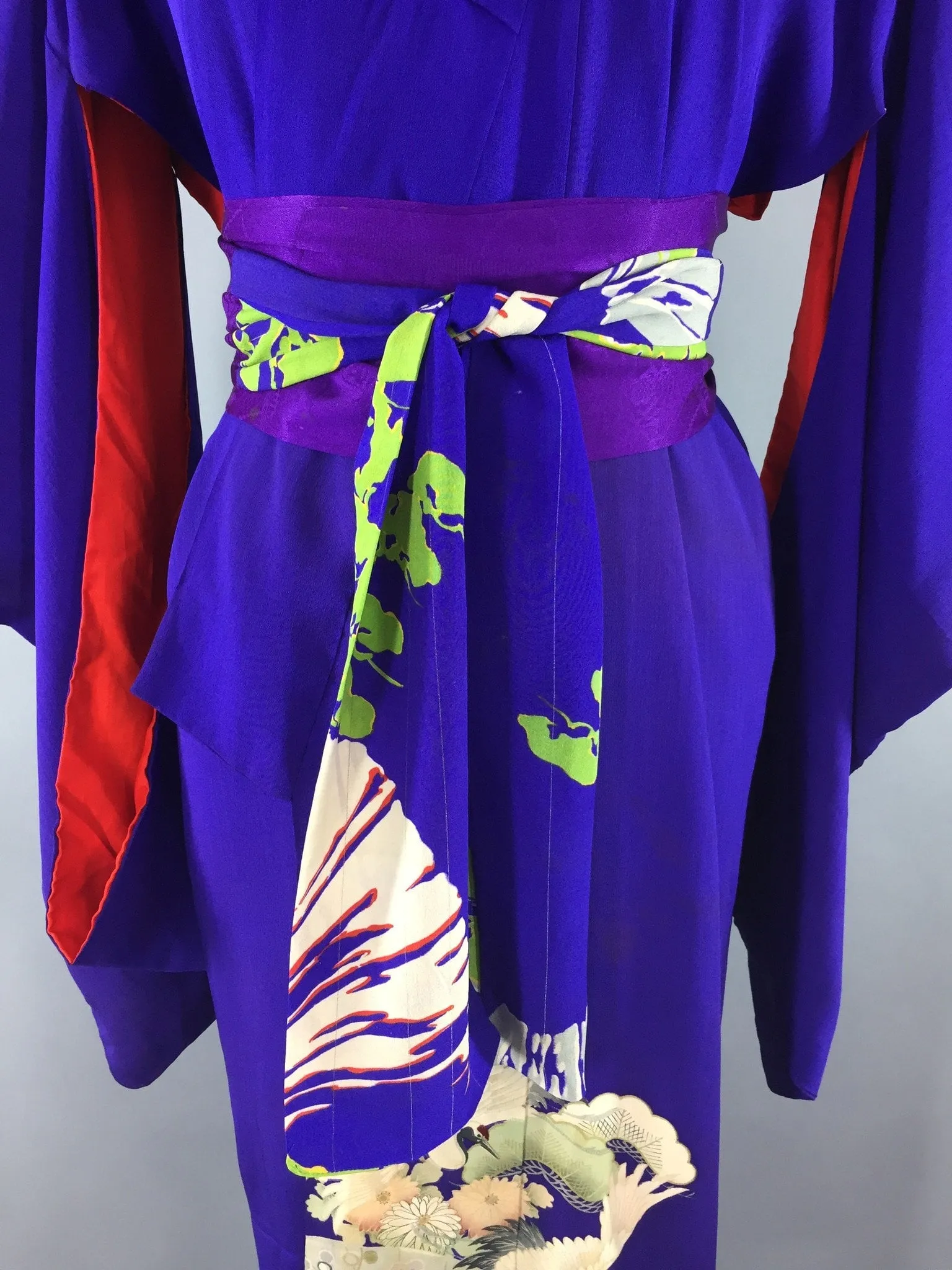 Vintage 1910-1920 Silk Kimono Robe / Purple Peonies Irotomesode