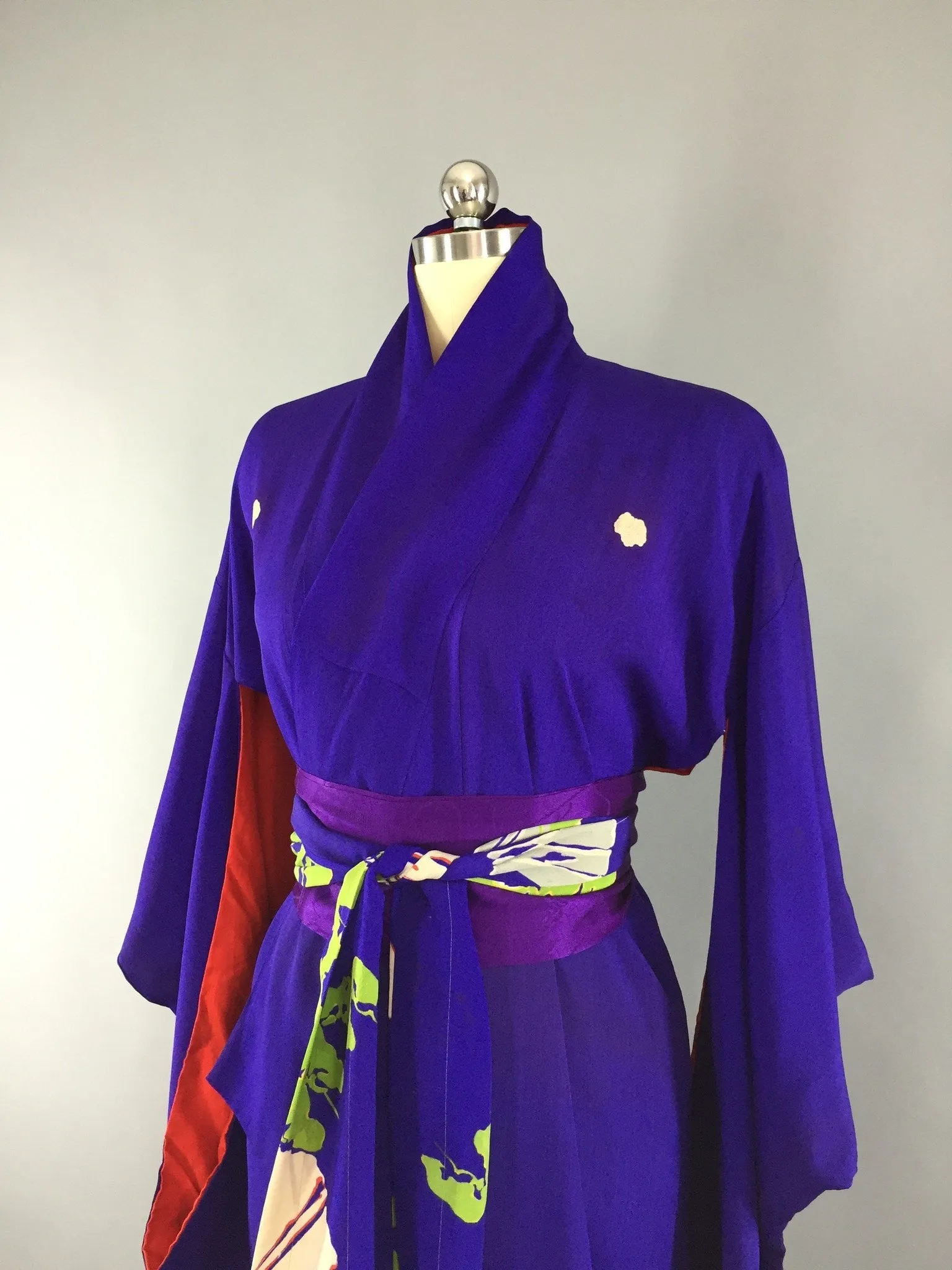 Vintage 1910-1920 Silk Kimono Robe / Purple Peonies Irotomesode